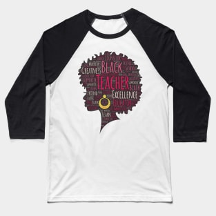 Black Teacher Words in Afro Baseball T-Shirt